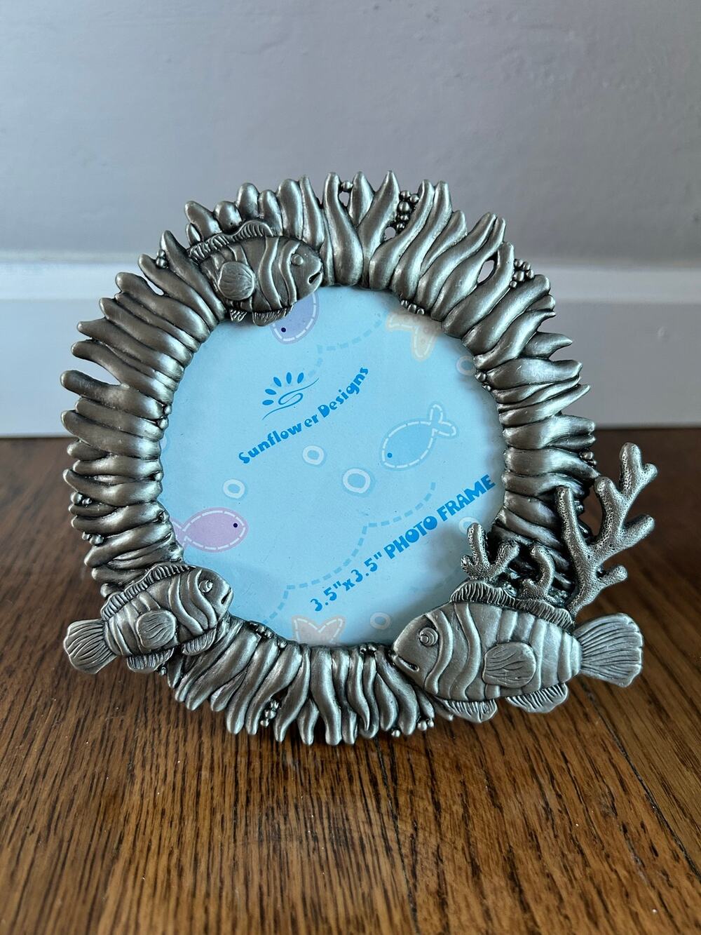 Vintage Sunflower Designs Pewter Fish Coral Photo Frame Nautical Coastal Decor